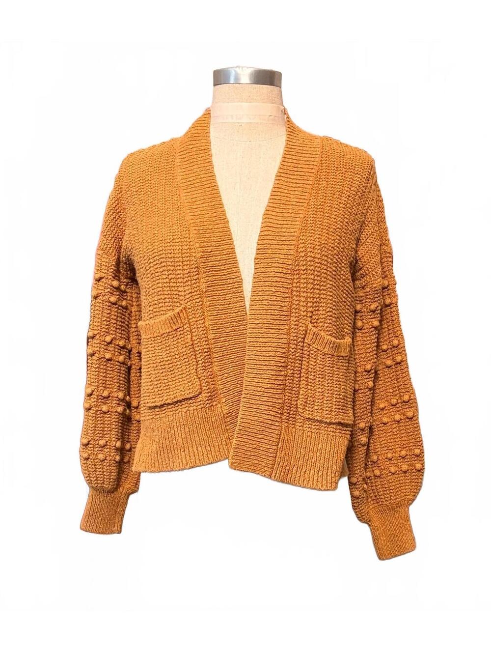 Madewell XS Mustard Bobble Sleeve Chunky Knit Cardigan Sweater Pockets
